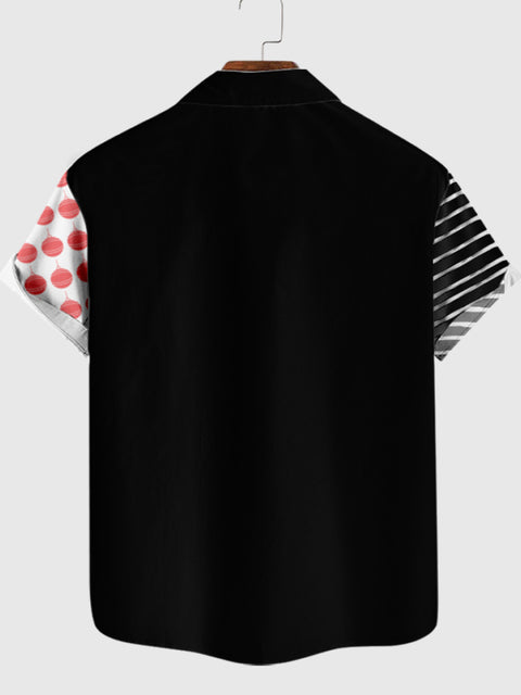 Chemise à manches courtes pour homme rose bonbon et à rayures noires et blanches