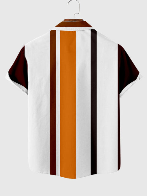 Vintage Multi-Color Multi-Stripe Printing Men's Short Sleeve Shirt