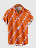 Orange Diagonal Stripe Printing Men's Short Sleeve Shirt