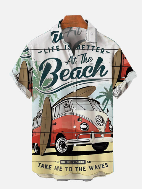 Vacation Beach Style Take Me To The Waves Printing Hawaiian Short Sleeve Shirt