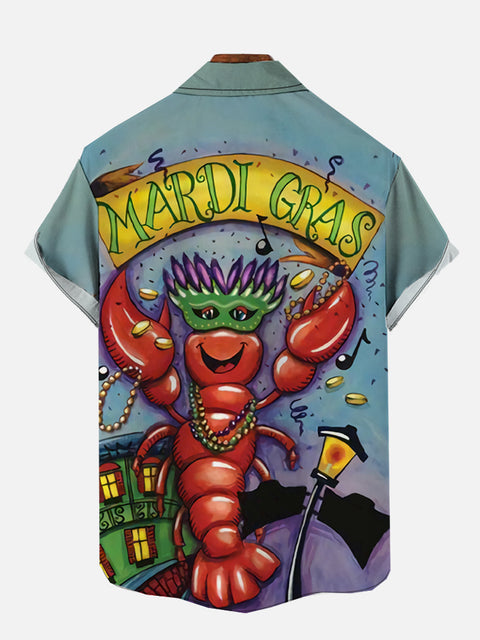 Mardi Gras Carnival Style Crayfish Printing Hawaii Short Sleeve Shirt