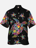 Eye-Catching Amazing Style Hippie Marine Life Ocean Turtle Printing Cuban Collar Hawaiian Short Sleeve Shirt