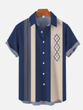 Vintage 1950s Linear Geometric Rhombus Pattern Printing Short Sleeve Shirt