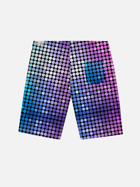 70'S Disco Shine Neon Round Mosaic Pattern Printing Shorts