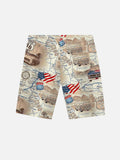 Vintage Map Printed Route 66 Antique Car Printing Shorts