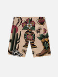 Hawaii Style Ethnic Aase And Flowers Tattoos Printing Shorts