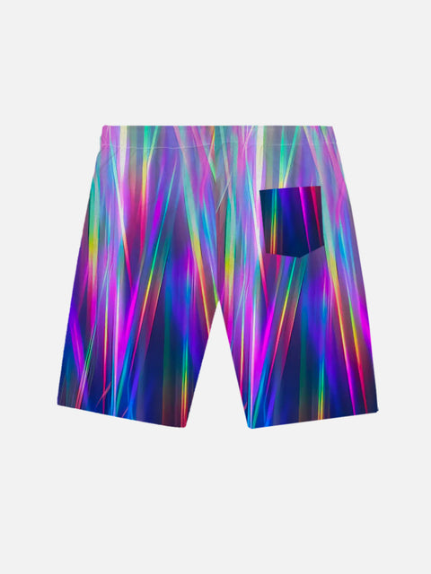 Vintage Disco Psychedelic Hippie Gradient Rainbow Neon Light Printing Shorts