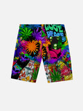 Hippie Psychedelic Neon Colorful Multi-Element Splicing Printing Shorts