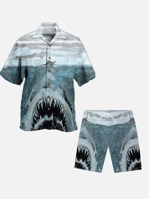 Hawaii Style Vintage Sailboat And Shark Printing Shorts