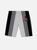 Casual Hawaiian Black Gray Colorblock Parrot Print Shorts