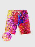 70'S Disco Metallic Glitter Mosaic Pattern Printed Men's Shorts