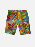 Psychedelic Colorful Cat Oil Painting Printing Shorts