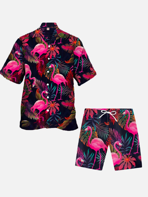 Carnival Men's Hawaiian Flamingo Print Casual Shorts