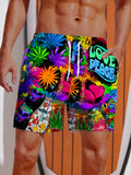 Hippie Psychedelic Neon Colorful Multi-Element Splicing Printing Shorts