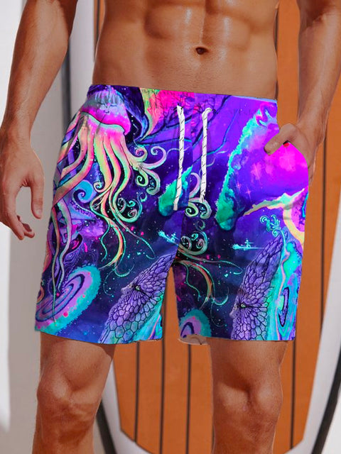Psychedelic Colorful Hippie Jellyfish Printing Shorts