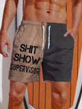 Color Block Design SHIT SHOW SUPERVISOR Shorts