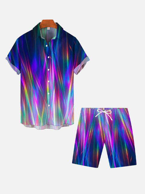 Vintage Disco Psychedelic Hippie Gradient Rainbow Neon Light Printing Shorts
