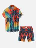 Retro Hawaiian Color Matching Coconut Tree Printing Shorts