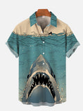 Japanese Ukiyo-e Shark Hawaiian Printing Short Sleeve Shirt
