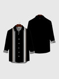 Vintage White Stripe Turndown Collar Men's Long Sleeve Shirt