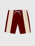 Beige & Red-Brown Stitching Geometrical Element Printing Men's Shorts