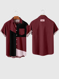 HOO Irregular Red & Black Stitching Men's Short Sleeve Shirt