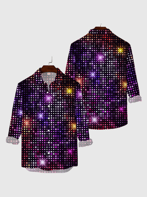 70's Disco Black Shine Mosaic Printed Men's Long Sleeve Shirt