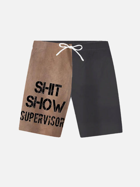 Color Block Design SHIT SHOW SUPERVISOR Shorts