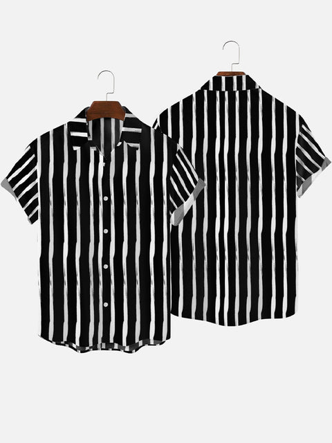 Chemise à manches courtes pour homme avec lignes noires et blanches