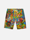 Psychedelic Colorful Cat Oil Painting Printing Shorts