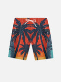 Retro Hawaiian Color Matching Coconut Tree Printing Shorts