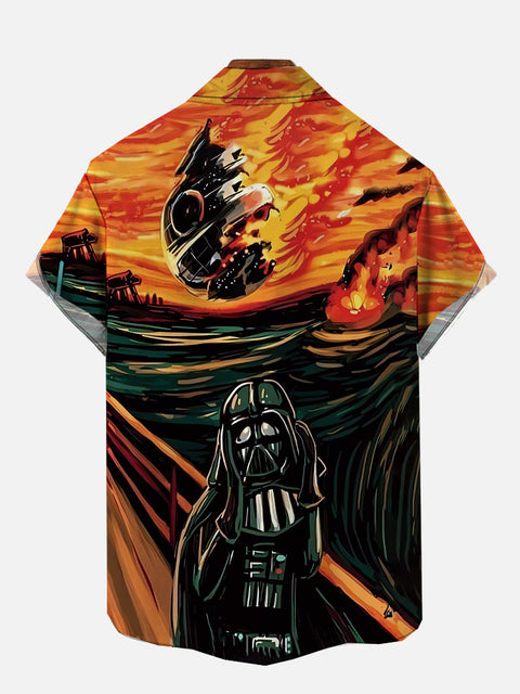Oil Painting The Scream Robot And Falling Spaceship Printing Short Sleeve Shirt