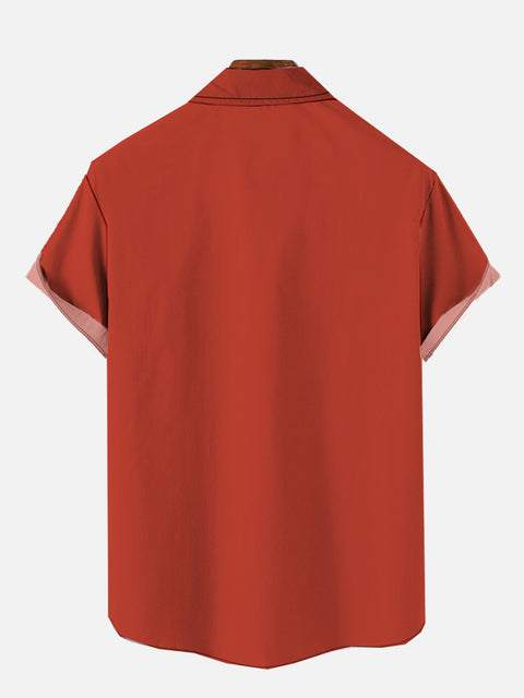 Christmas Elements Red Chestnuts Roasting Printing Men's Short Sleeve Shirt