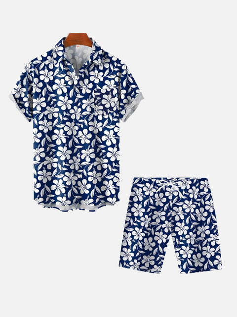 Leisure Vacation Hawaiian Blue Floral Printing Shorts