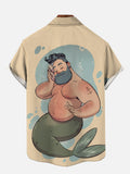Bright Hawaiian Style Bearded Mermaid Male Printing Short Sleeve Shirt