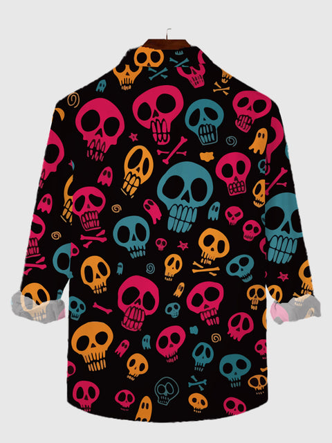 Full-Print Colorful Tiny Skull Printing Men's Long Sleeve Shirt