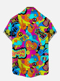 Hawaiian Hippie Psychedelic Colorful Graffiti Patchwork Printing Short Sleeve Shirt