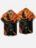 Oil Painting The Scream Robot And Falling Spaceship Printing Short Sleeve Shirt