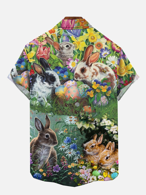 Easter Bunny with Flowers Printing Short Sleeve Shirt