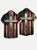 Old Rugged Cross And American Flag Printing Short Sleeve Shirt