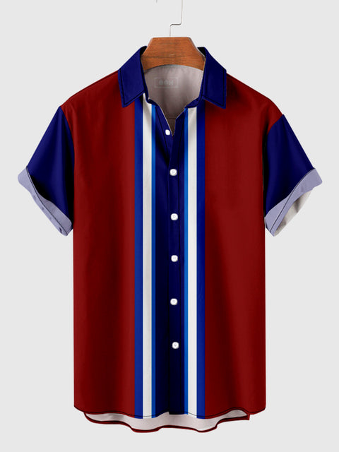 Vintage rot &amp; blau Nähte Herren Kurzarmhemd