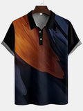 Casual Geometric Art Sunset And Rocks Color Patchwork Printing Lapel Short Sleeve Polo