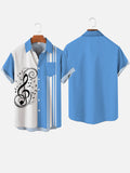 Blue Stripe Minimalist Note Element Patchwork Printing Short Sleeve Shirt
