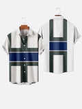 Vintage White & Dark Green & Blue Stitching Men's Short Sleeve Shirt