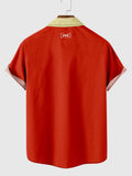 Gold Trim Red and Guitar Printing Men's Short Sleeve Shirt