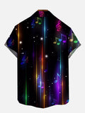 Black Gradient Starry Sky Neon Lights And Notes Printing Short Sleeve Shirt