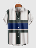 Vintage White & Dark Green & Blue Stitching Men's Short Sleeve Shirt