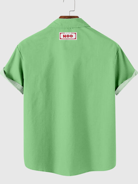 HOO Herren-Kurzarmhemd im Farbblockdesign in Grün und Weiß
