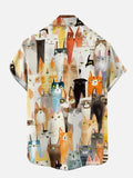 Watercolor Cute Cartoon Cat Family Printing Short Sleeve Shirt