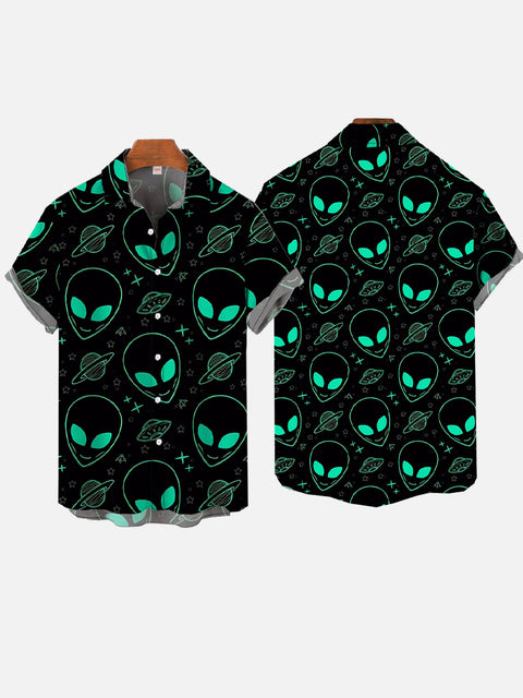 Full-Print Colorful Tiny Alien Pattern Printing Short Sleeve Shirt